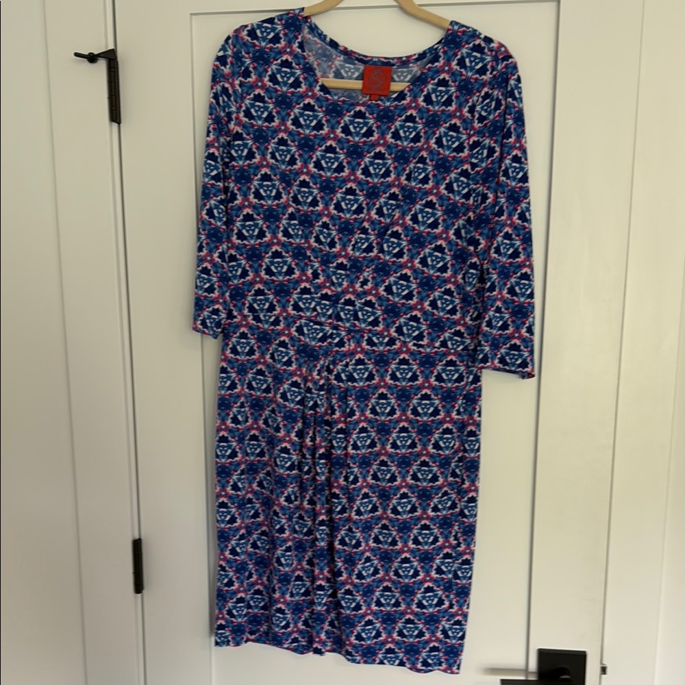 Tracy Negoshian Casual Blue and Pink Sheath Dress